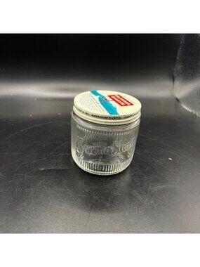 Vintage Burma Shave Glass Jar Metal Lid 7oz USA Lanolin Shaving Cream Container